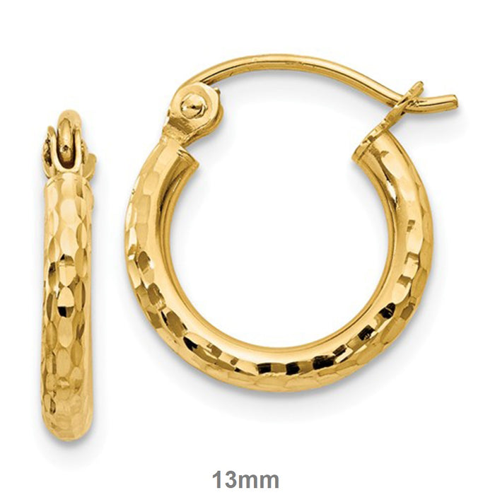 14k Yellow Gold Diamond Cut Click-down Hoop Earrings (2mm), All Sizes - LooptyHoops