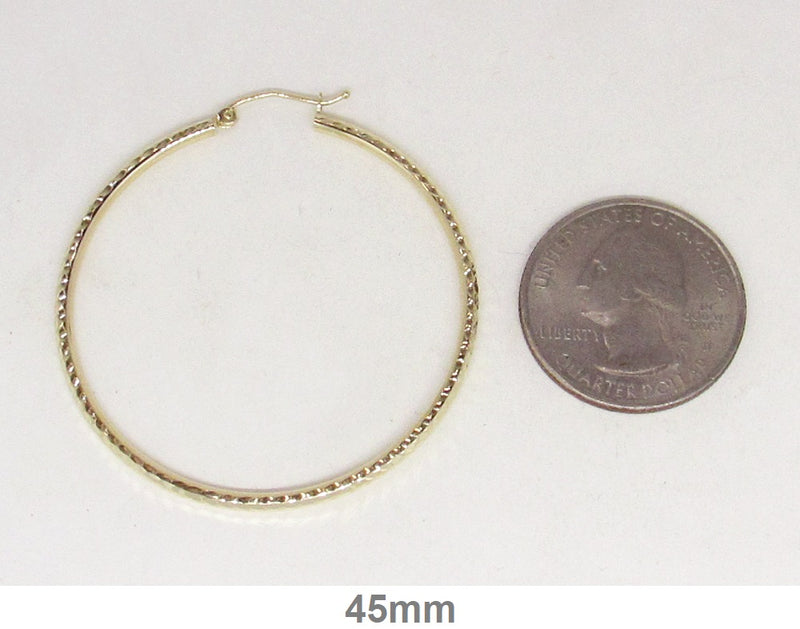 14k Yellow Gold Diamond Cut Click-down Hoop Earrings (2mm), All Sizes - LooptyHoops