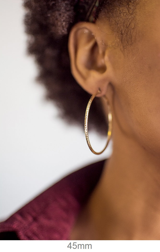 14k Yellow Gold Diamond Cut Click-down Hoop Earrings (2mm), All Sizes - LooptyHoops