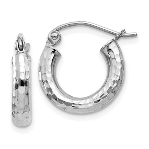 14k White Gold Diamond Cut Hoop Earrings (3mm), All Sizes - LooptyHoops