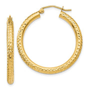 14k Yellow Gold Diamond Cut Hoop Earrings with a Click-Down Clasp (3mm), All Sizes - LooptyHoops