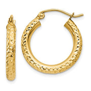 14k Yellow Gold Diamond Cut Hoop Earrings with a Click-Down Clasp (3mm), All Sizes - LooptyHoops