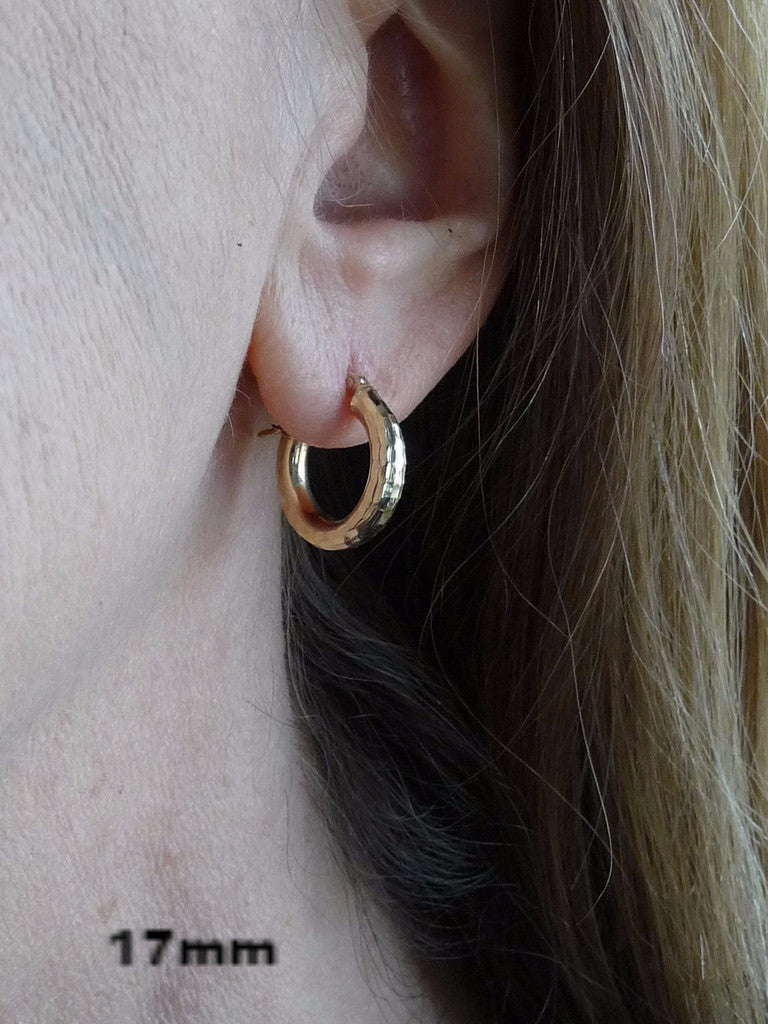 14k Yellow Gold Diamond Cut Hoop Earrings with a Click-Down Clasp (3mm), All Sizes - LooptyHoops