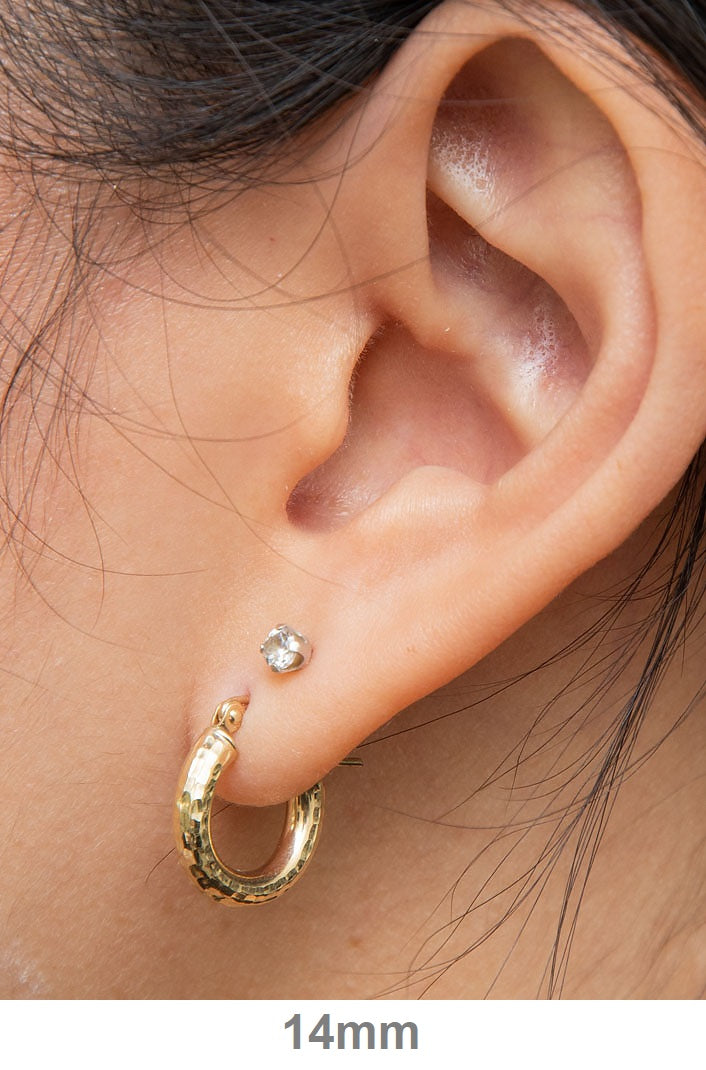 14k Yellow Gold Diamond Cut Hoop Earrings with a Click-Down Clasp (3mm), All Sizes - LooptyHoops