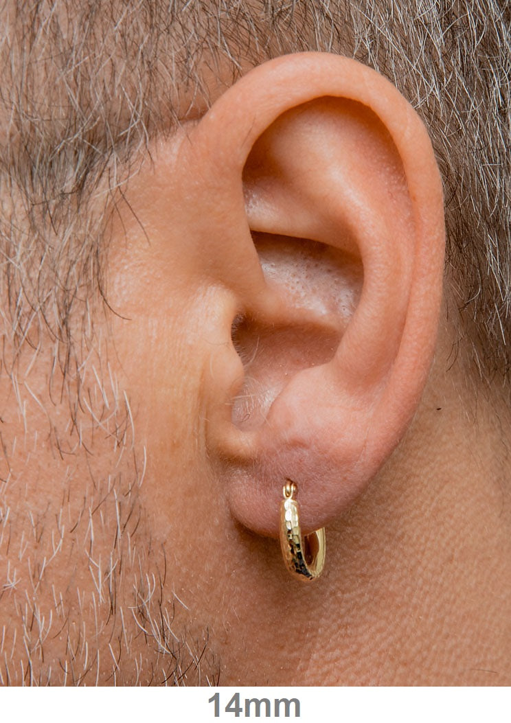 14k Yellow Gold Diamond Cut Hoop Earrings with a Click-Down Clasp (3mm), All Sizes - LooptyHoops
