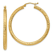 14k Yellow Gold Diamond Cut Hoop Earrings with a Click-Down Clasp (3mm), All Sizes - LooptyHoops