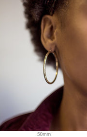 14k Yellow Gold Diamond Cut Hoop Earrings with a Click-Down Clasp (3mm), All Sizes - LooptyHoops