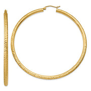 14k Yellow Gold Diamond Cut Hoop Earrings with a Click-Down Clasp (3mm), All Sizes - LooptyHoops