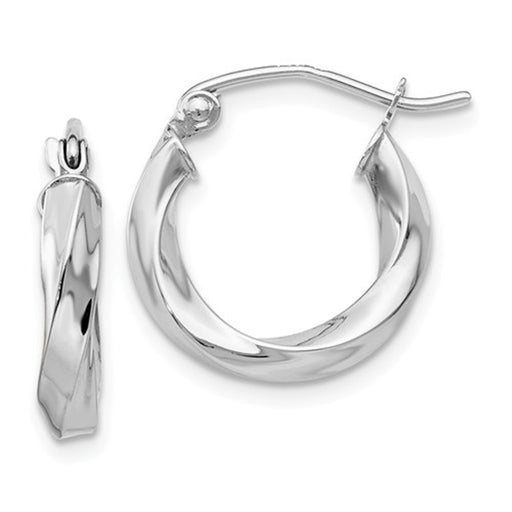 14k White Gold Twisted Hoop Earrings (3mm), All Sizes - LooptyHoops