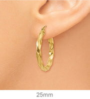 14k Yellow Gold Twisted Taffy Hoop Earrings (3mm), All Sizes - LooptyHoops