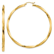 14k Yellow Gold Twisted Taffy Hoop Earrings (3mm), All Sizes - LooptyHoops