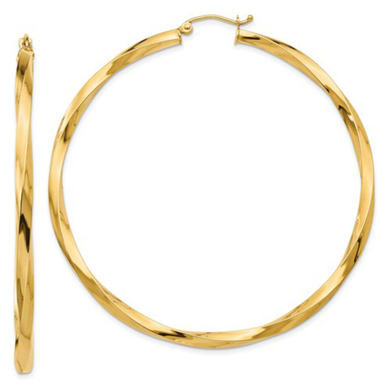 14k Yellow Gold Twisted Taffy Hoop Earrings (3mm), All Sizes - LooptyHoops