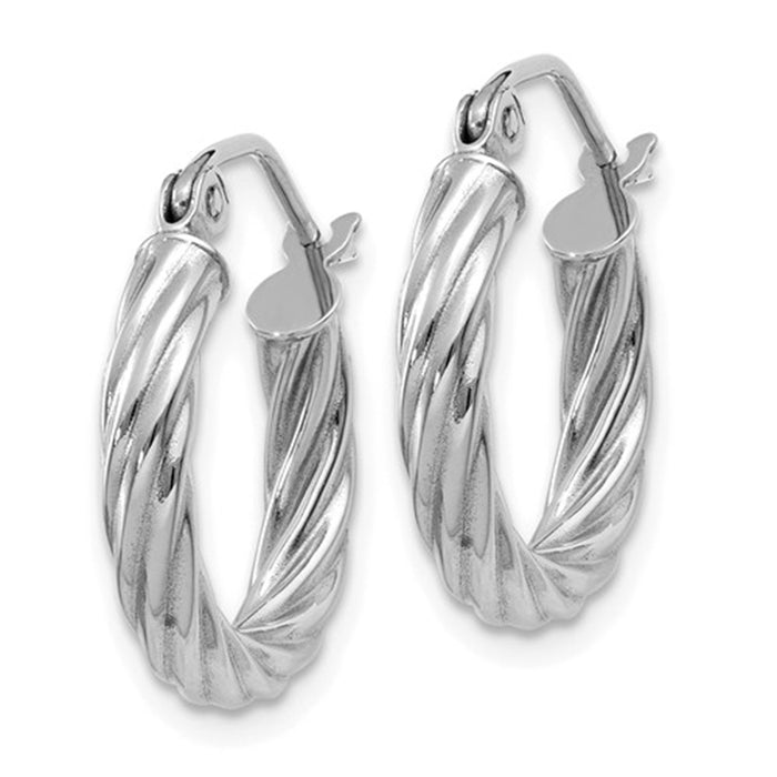 14k White Gold Twisted Hoop Earrings (3.25mm), All Sizes - LooptyHoops