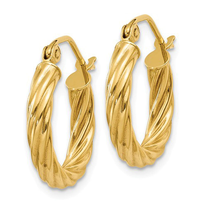 14k Yellow Gold Twisted Hollow Hoop Earrings, All Sizes - LooptyHoops
