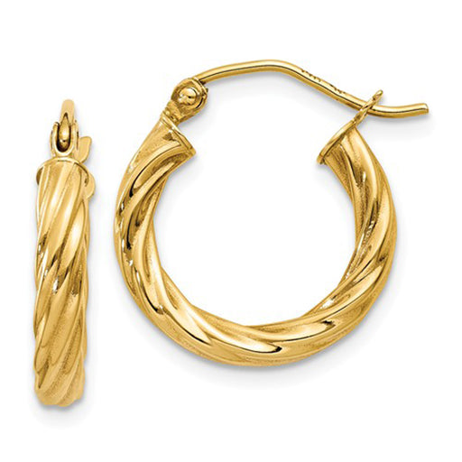 14k Yellow Gold Twisted Hollow Hoop Earrings, All Sizes - LooptyHoops