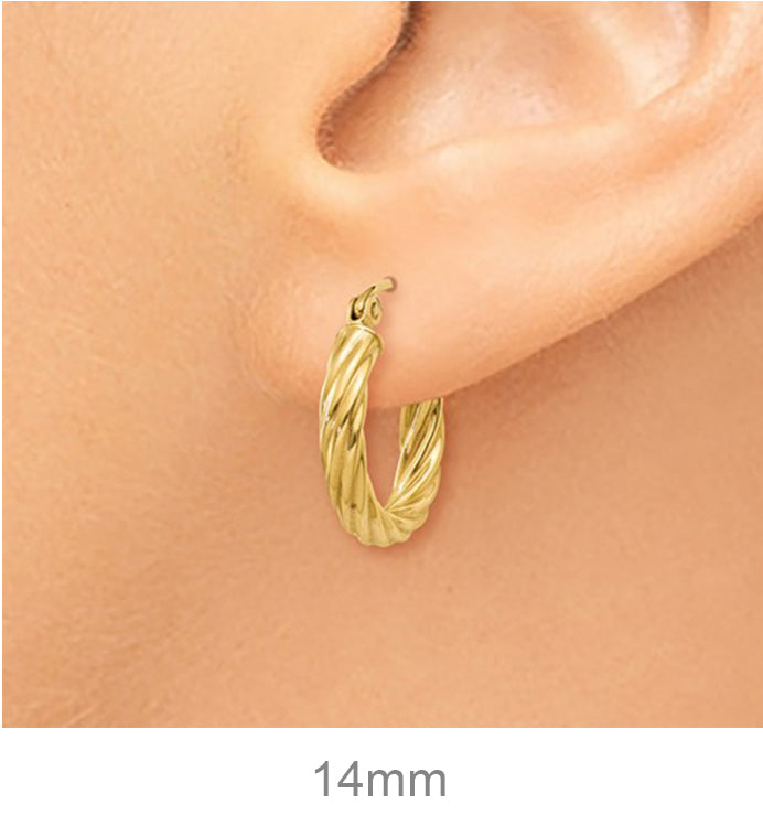 14k Yellow Gold Twisted Hollow Hoop Earrings, All Sizes - LooptyHoops