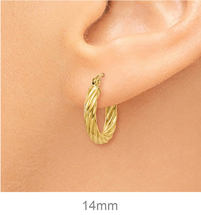14k Yellow Gold Twisted Hollow Hoop Earrings, All Sizes - LooptyHoops