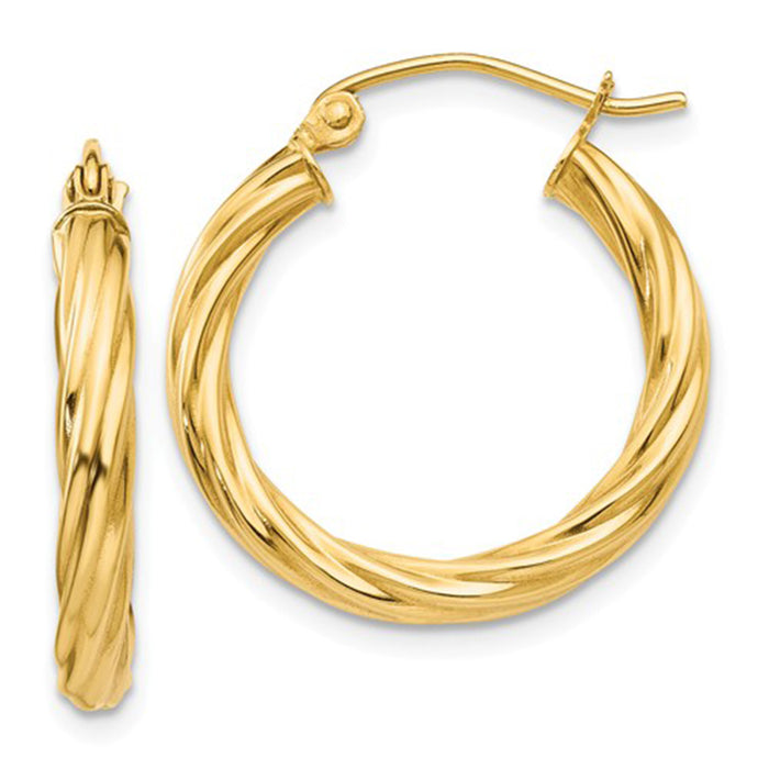 14k Yellow Gold Twisted Hollow Hoop Earrings, All Sizes - LooptyHoops