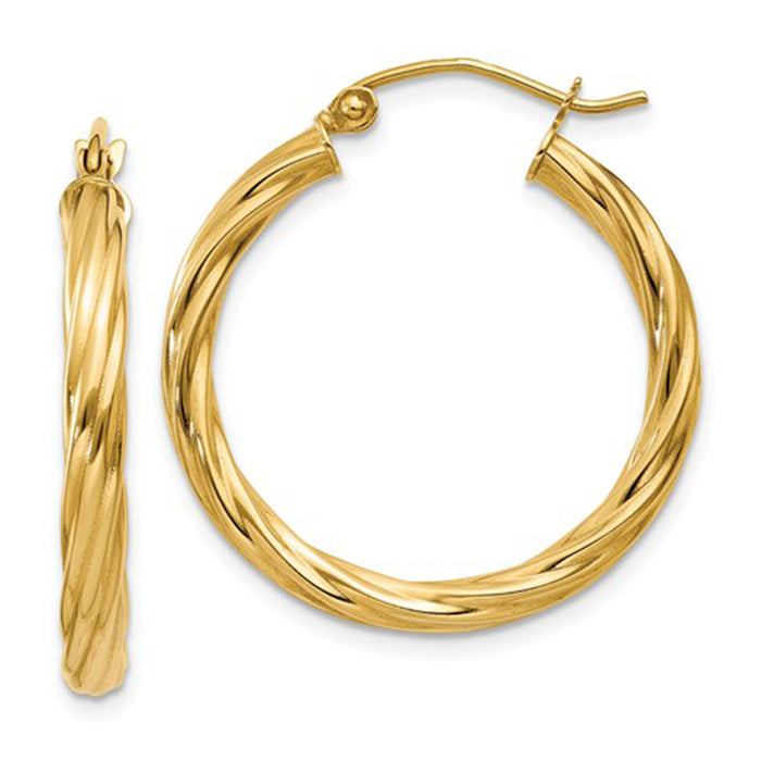 14k Yellow Gold Twisted Hollow Hoop Earrings, All Sizes - LooptyHoops