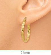 14k Yellow Gold Twisted Hollow Hoop Earrings, All Sizes - LooptyHoops
