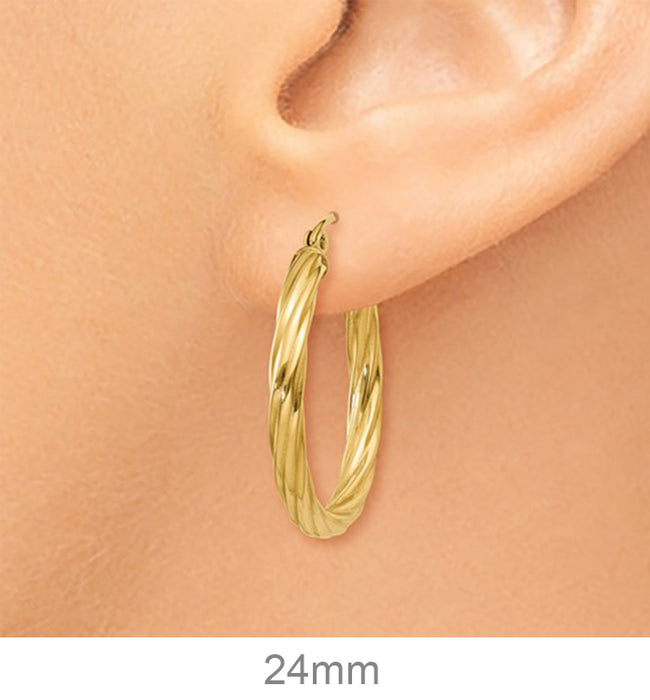 14k Yellow Gold Twisted Hollow Hoop Earrings, All Sizes - LooptyHoops