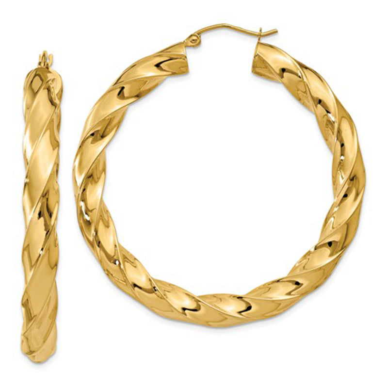 14k Yellow Gold Twisted Hoop Earrings (5mm), All Sizes - LooptyHoops