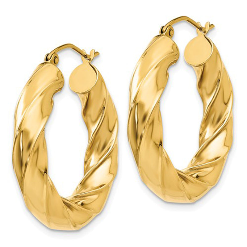14k Yellow Gold Twisted Hoop Earrings (5mm), All Sizes - LooptyHoops