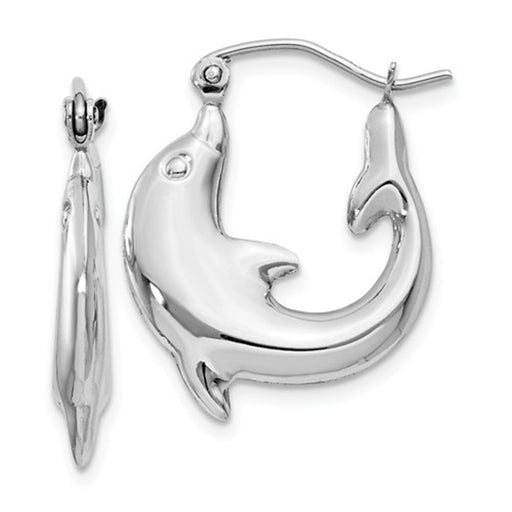 14k White Gold Dolphin Hoop Earrings - LooptyHoops