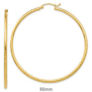 14k Yellow Gold Diamond Cut Click-down Hoop Earrings (2mm), All Sizes - LooptyHoops
