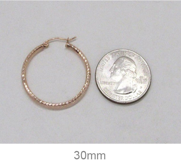 14K Rose Gold Diamond Cut Tube Hoop Earrings (2mm), All Sizes - LooptyHoops