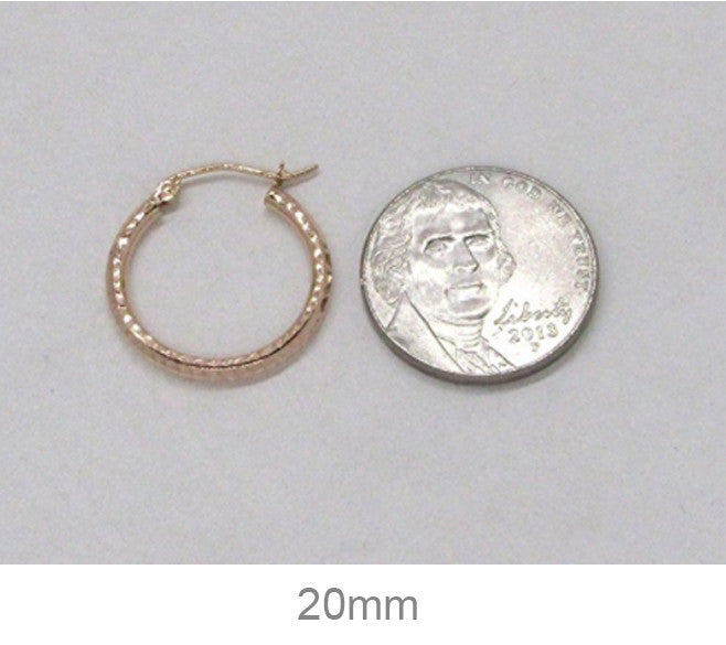 14K Rose Gold Diamond Cut Tube Hoop Earrings (2mm), All Sizes - LooptyHoops