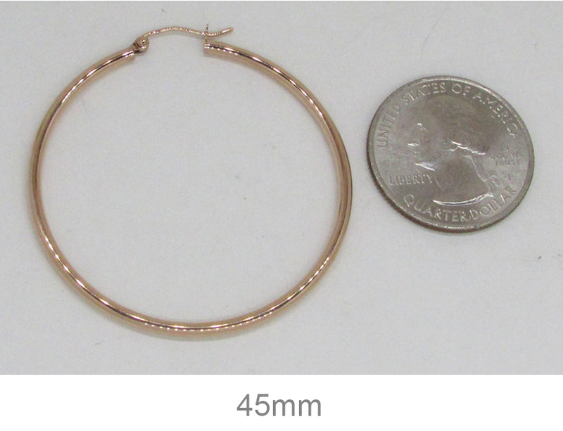 14k Rose Gold Click-Down Classic Hoop Earrings (2mm), All Sizes - LooptyHoops