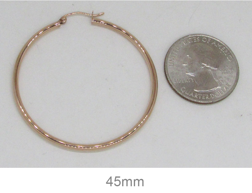 14k Rose Gold Click-Down Classic Hoop Earrings (2mm), All Sizes - LooptyHoops
