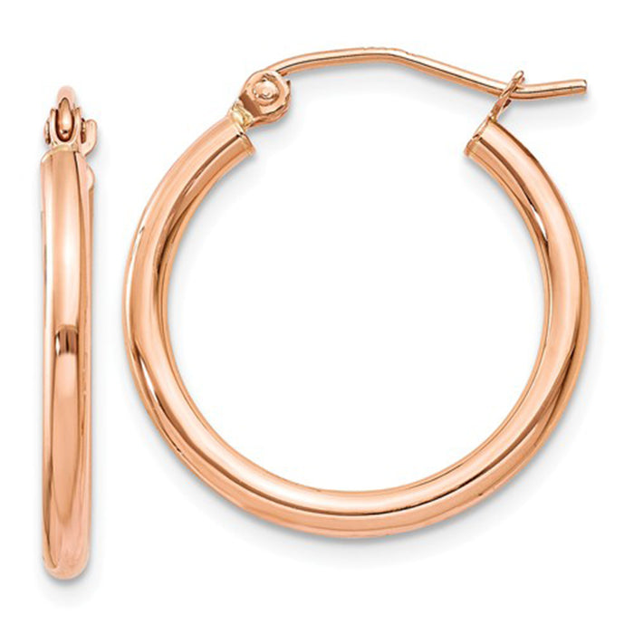 14k Rose Gold Click-Down Classic Hoop Earrings (2mm), All Sizes - LooptyHoops