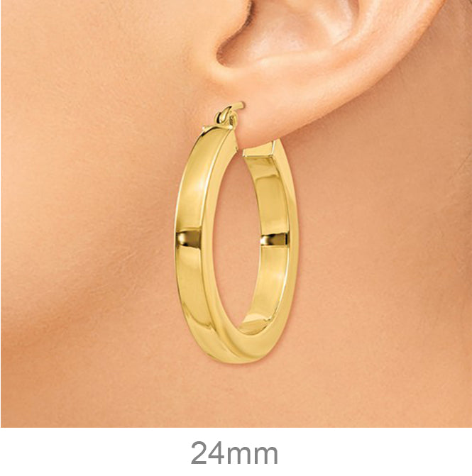 14k Yellow Gold Square Tube Hoop Earrings (3mm), All Sizes - LooptyHoops