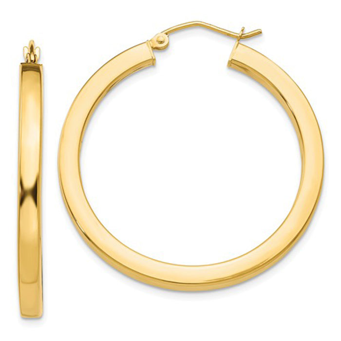 14k Yellow Gold Square Tube Hoop Earrings (3mm), All Sizes - LooptyHoops