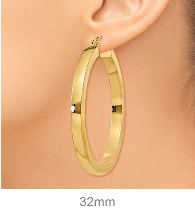 14k Yellow Gold Square Tube Hoop Earrings (3mm), All Sizes - LooptyHoops