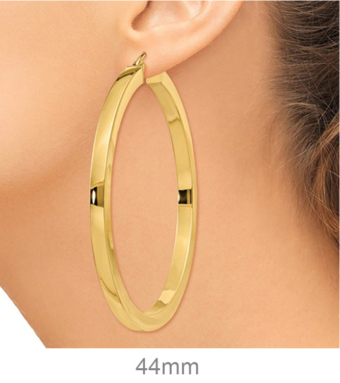 14k Yellow Gold Square Tube Hoop Earrings (3mm), All Sizes - LooptyHoops