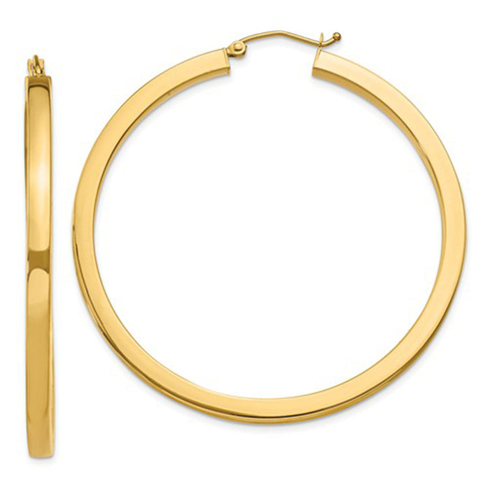 14k Yellow Gold Square Tube Hoop Earrings (3mm), All Sizes - LooptyHoops