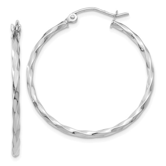 14k White Gold Twisted Taffy Hoop Earrings (2mm), All Sizes - LooptyHoops