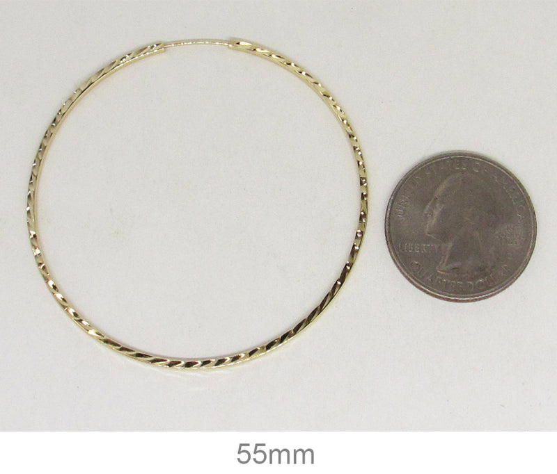 14K Yellow Gold Diamond Cut Square Tube Continuous Endless Hoop Earrings (1.35mm), All Sizes - LooptyHoops
