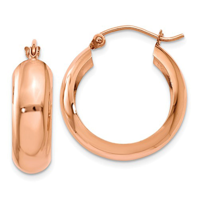 Medium 14K Rose Gold Tube Hoop Earrings w/ Flat Interior, .80 In (21mm)  (2mm Tube)