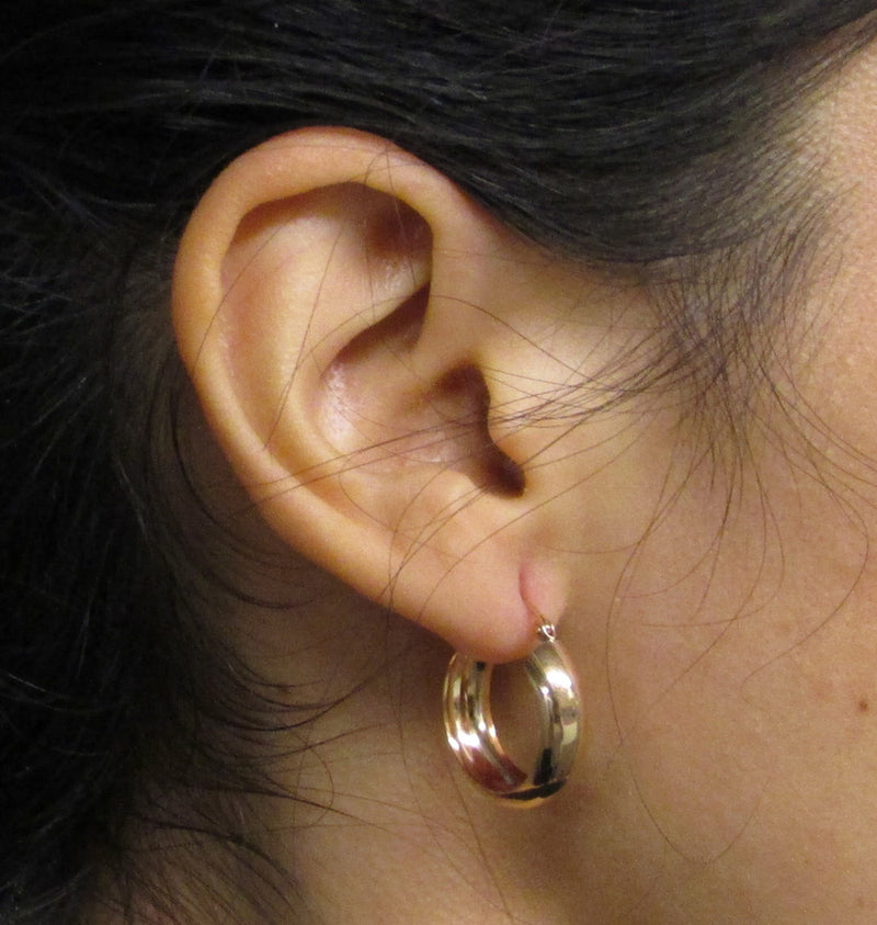 Medium 14K Rose Gold Tube Hoop Earrings w/ Flat Interior, .80 In (21mm) (2mm Tube) - LooptyHoops