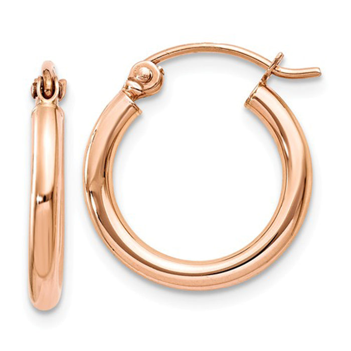 14K Rose Gold Lightweight Click-down Hoop Earrings, .60 Inches (15mm) (2mm) - LooptyHoops