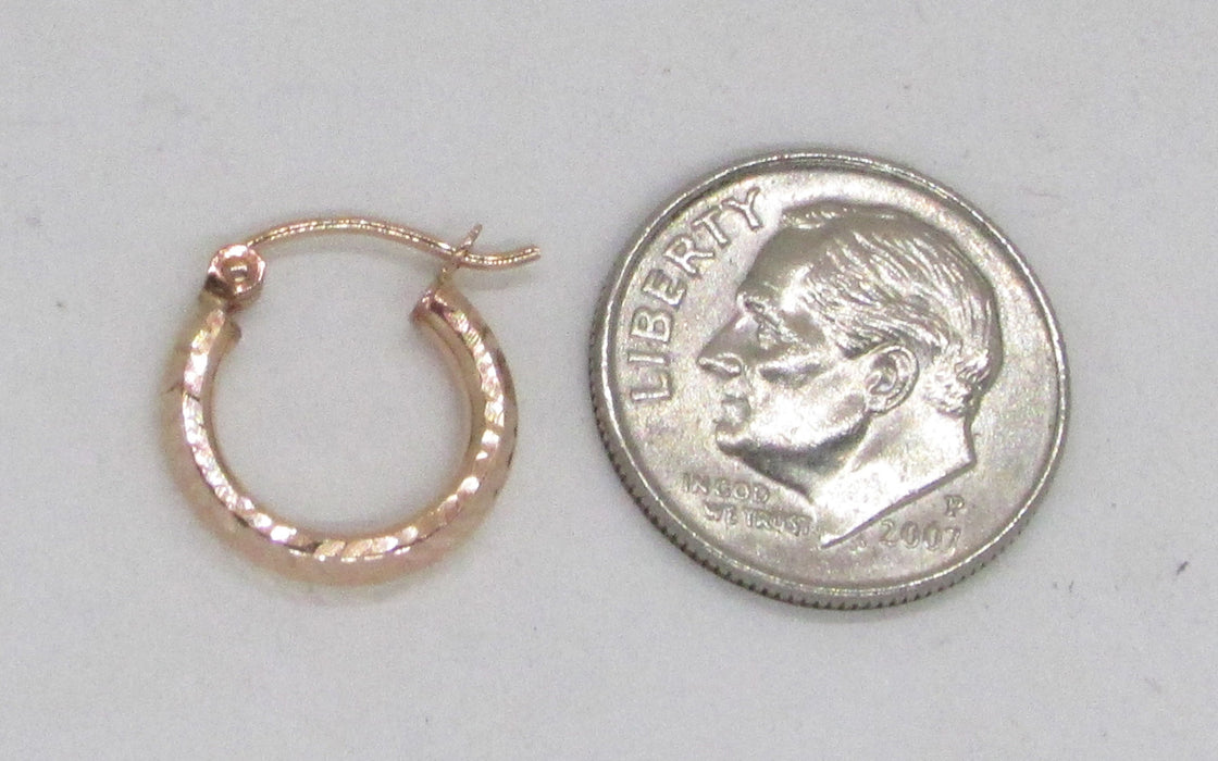 Small 14K Rose Gold Diamond Cut Tube Hoop Earrings, .50 In (13mm) (2mm Tube) - LooptyHoops