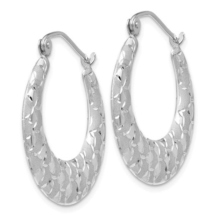 14k White Gold Diamond Cut & Satin Half Moon Hoop Earrings (4mm), 1.00" (26 mm) - LooptyHoops