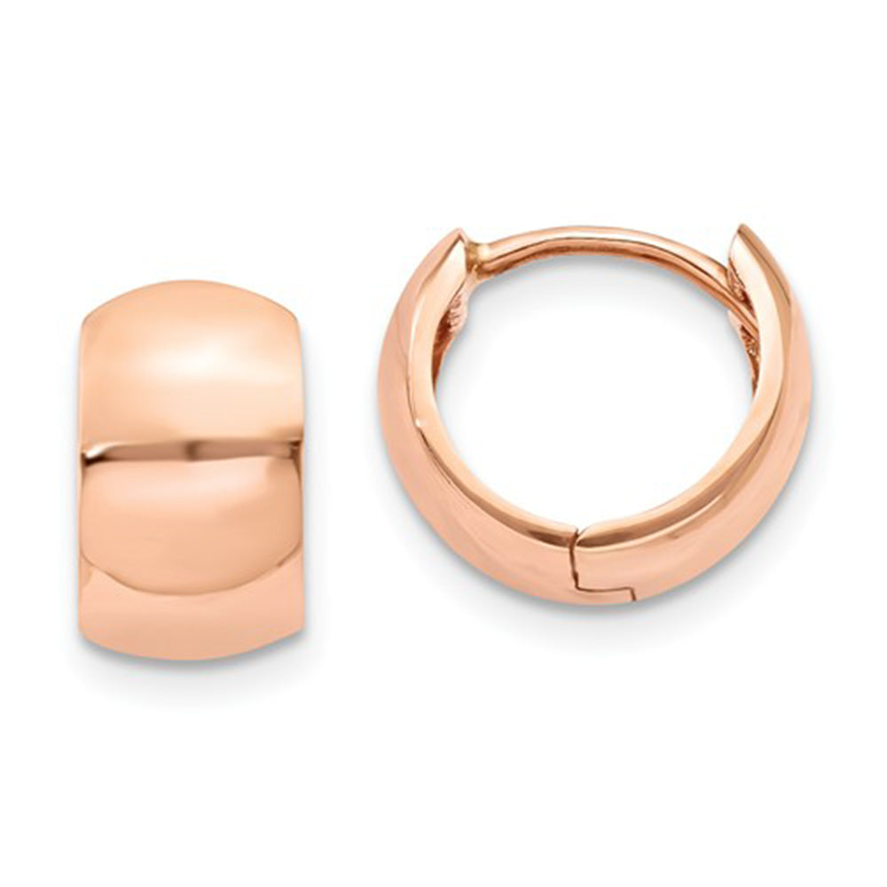 14K Rose Gold Wide Hinged Huggie Hoop Earrings, in (10mm