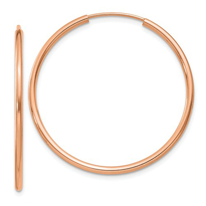 14k Rose Gold Continuous Endless Hoop Earrings (1.5mm), All Sizes - LooptyHoops
