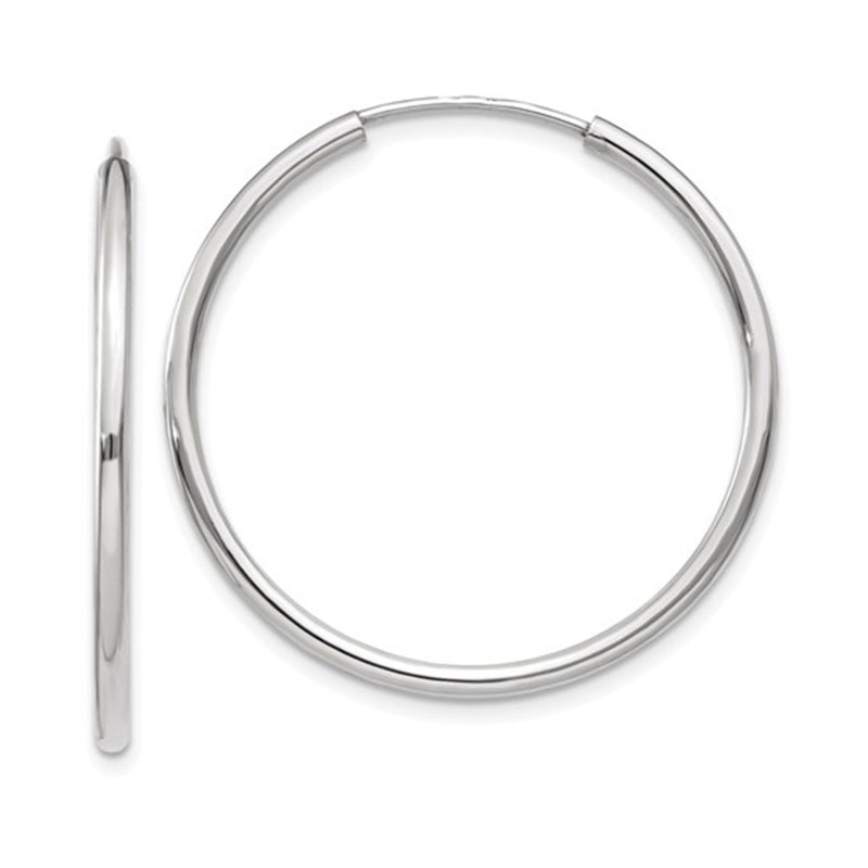 14K White Gold Continuous Endless Hoop Earrings (1.2mm), All Sizes - LooptyHoops