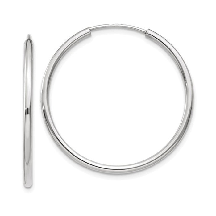 14K White Gold Continuous Endless Hoop Earrings (1.2mm), All Sizes - LooptyHoops